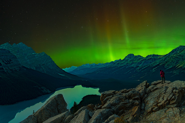 Aurora s Dance at Peyto Lake Print