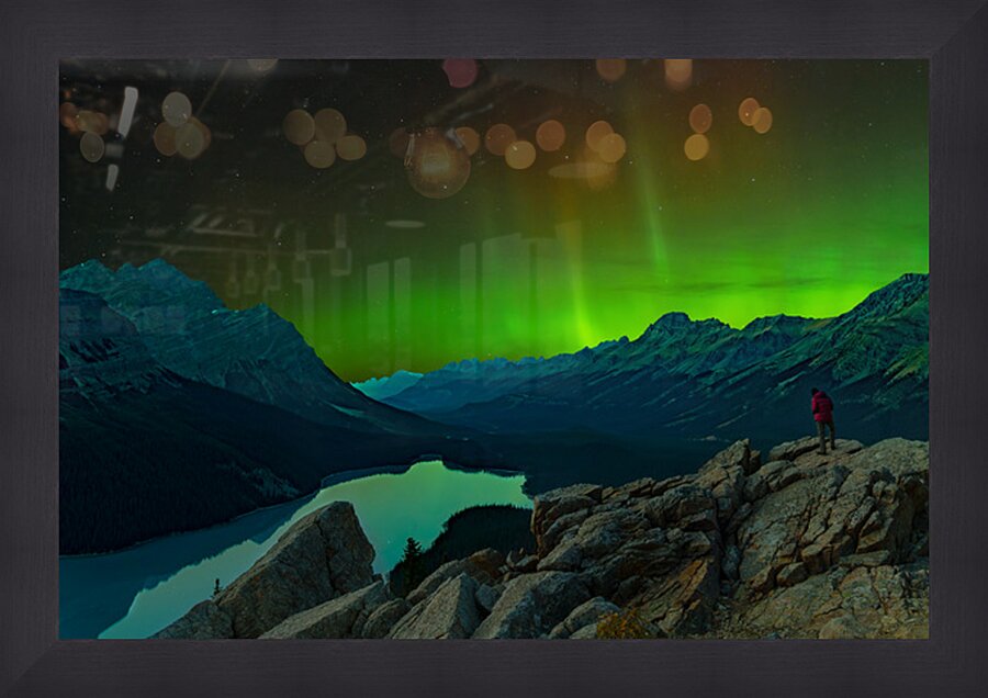 Aurora s Dance at Peyto Lake Picture Frame print