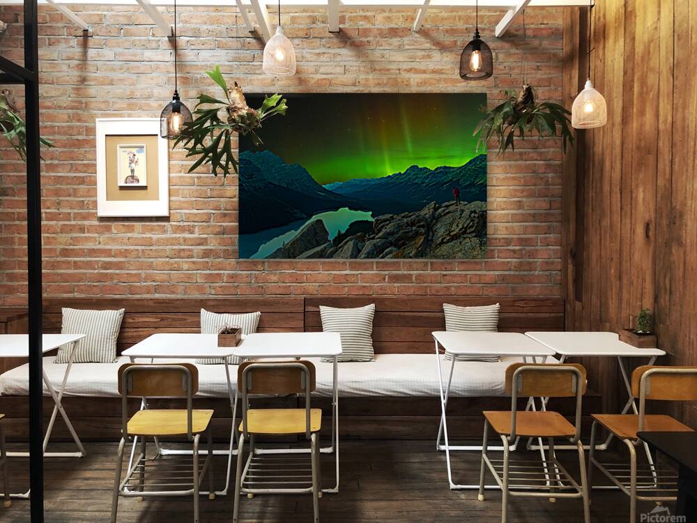 Aurora s Dance at Peyto Lake Reproduction